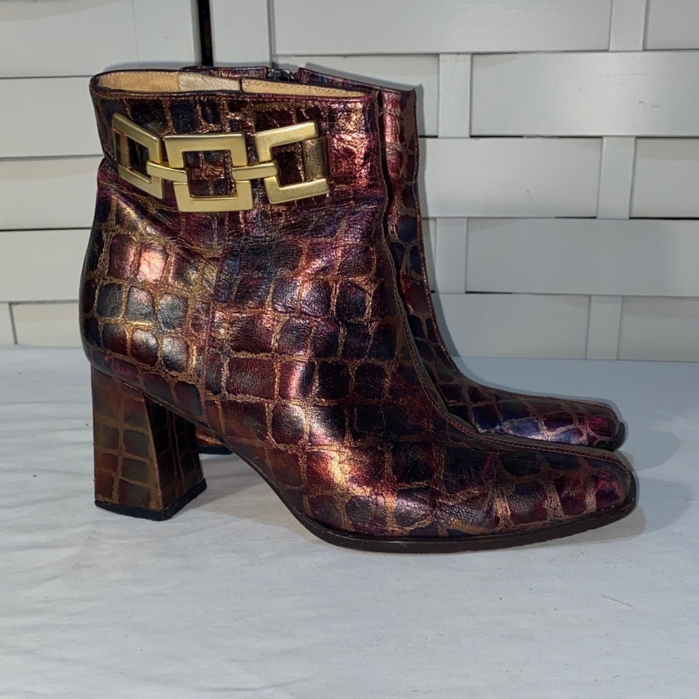 Timothy Hitsman Metallic Croc-Embossed Ankle Boots